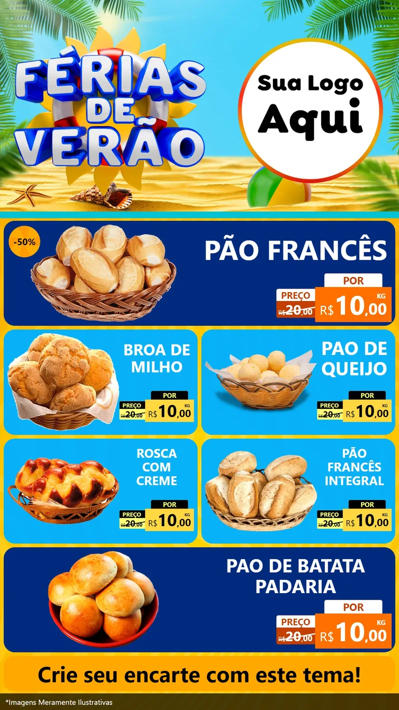 Modelo de TV para TV Vertical com o tema Férias de Verão para Padaria