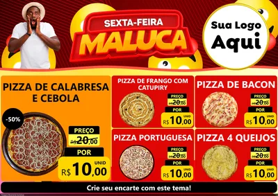 Modelo de Encarte para Encarte A4 Horizontal com o tema Sexta-feira Maluca para Pizzaria