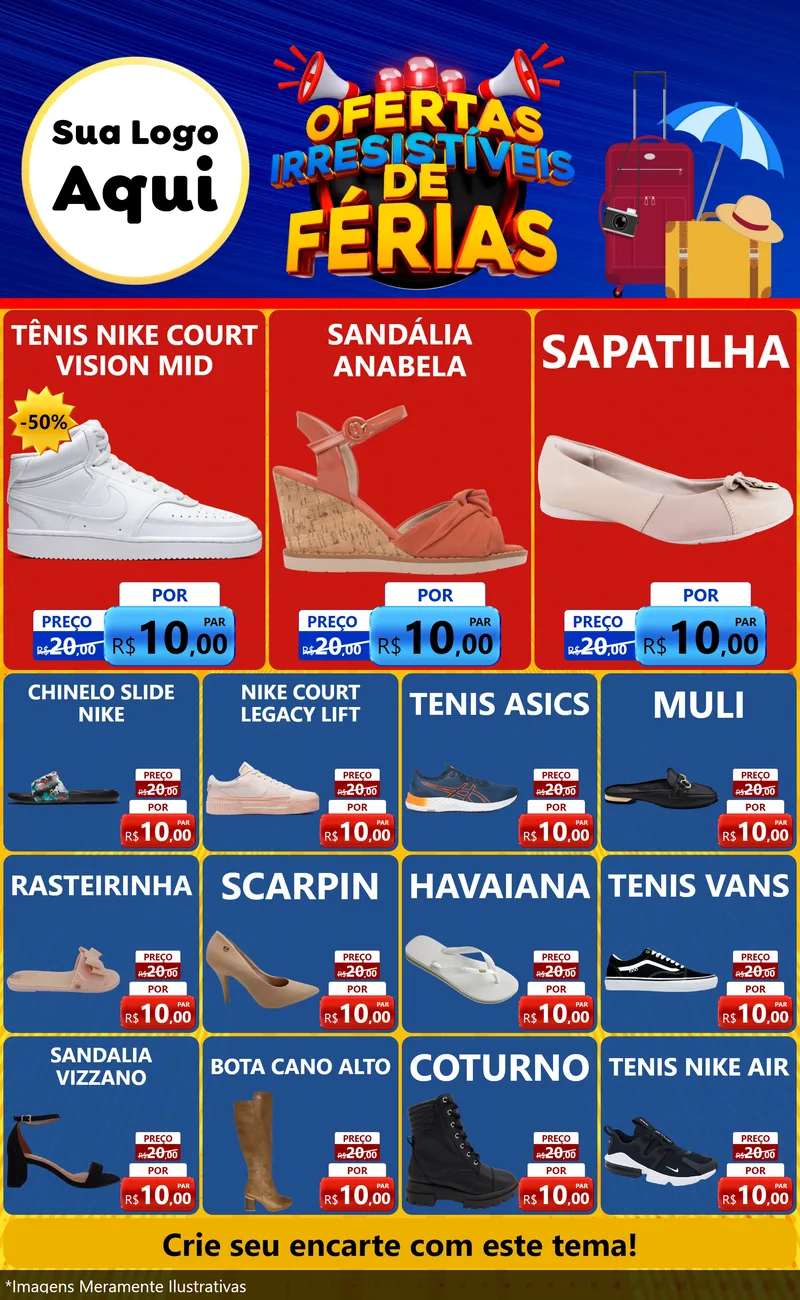 Modelo de Encarte para Encarte Grande com o tema Ofertas Irresistíveis de Férias para Calçados