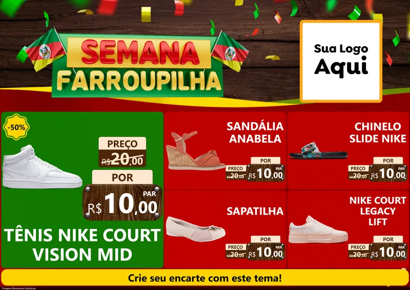 Modelo de Encarte para Encarte A4 Horizontal com o tema Semana Farroupilha para Calçados