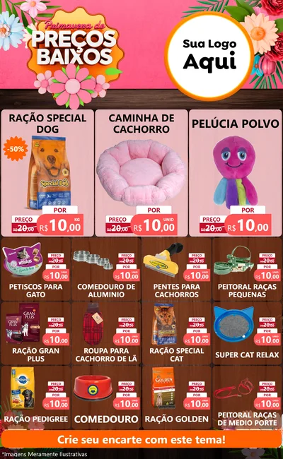 Modelo de Encarte para Encarte Grande com o tema Primavera de Preços Baixos para Pet Shop