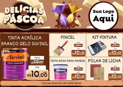 Modelo de Encarte para Encarte A4 Horizontal com o tema Delícias de Páscoa para Tintas e Ferramentas
