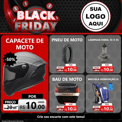 Modelo de Rede Social para Feed Facebook com o tema Black Friday para Moto peças