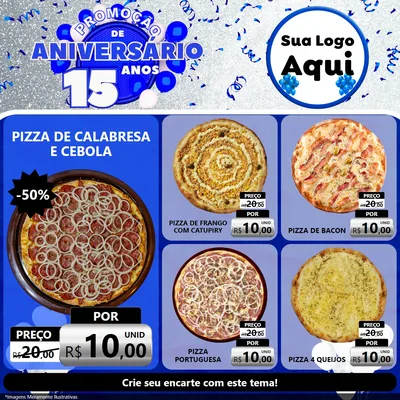 Modelo de Rede Social para Feed Facebook com o tema Promoção de Aniversário - 15 Anos para Pizzaria