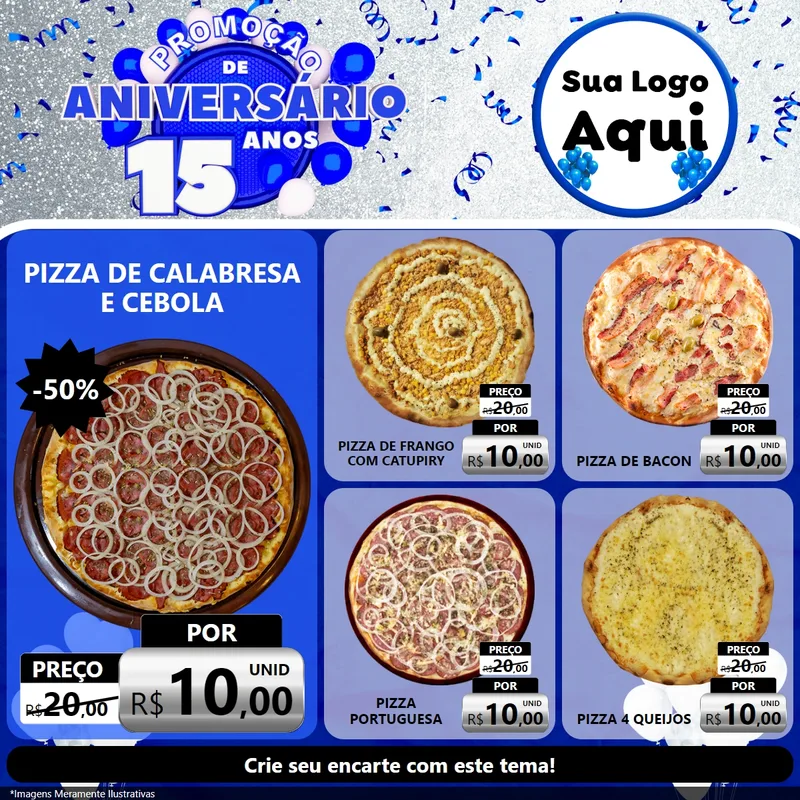 Modelo de Rede Social para Feed Facebook com o tema Promoção de Aniversário - 15 Anos para Pizzaria