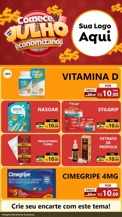 Modelo de TV para TV Vertical com o tema Comece Julho Economizando para Farmácia