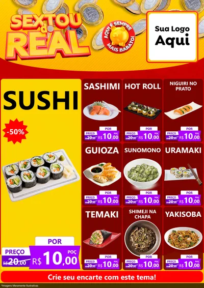 Modelo de Encarte para Encarte A4 Vertical com o tema Sextou do Real para Comida japonesa