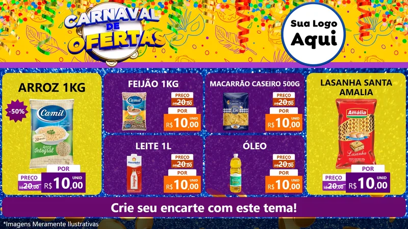 Modelo de TV para TV Horizontal com o tema Carnaval de Ofertas para Supermercado