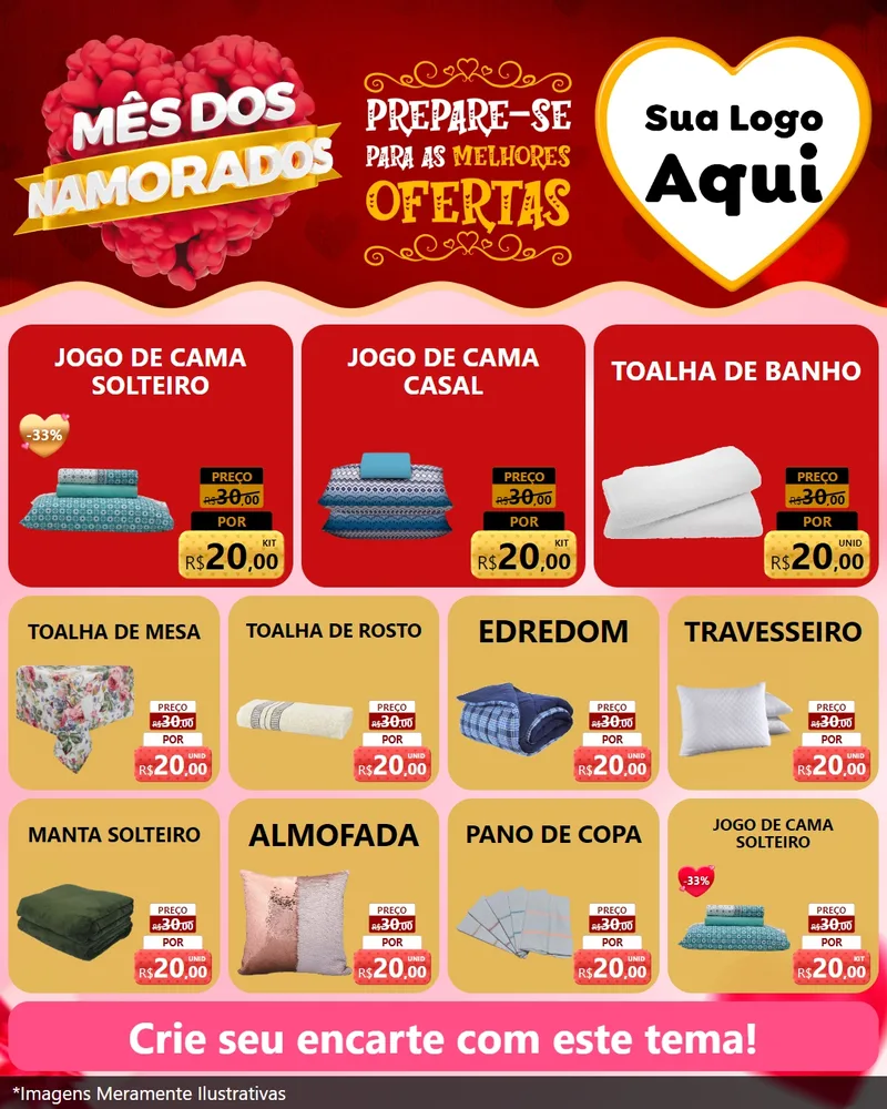 Modelo de Rede Social para Feed Instagram com o tema Mês dos Namorados para Cama, Mesa e Banho