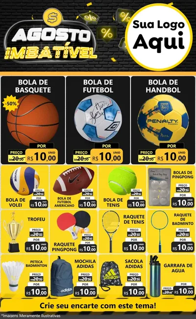 Modelo de Encarte para Encarte Grande com o tema Agosto Imbatível para Artigos Esportivos