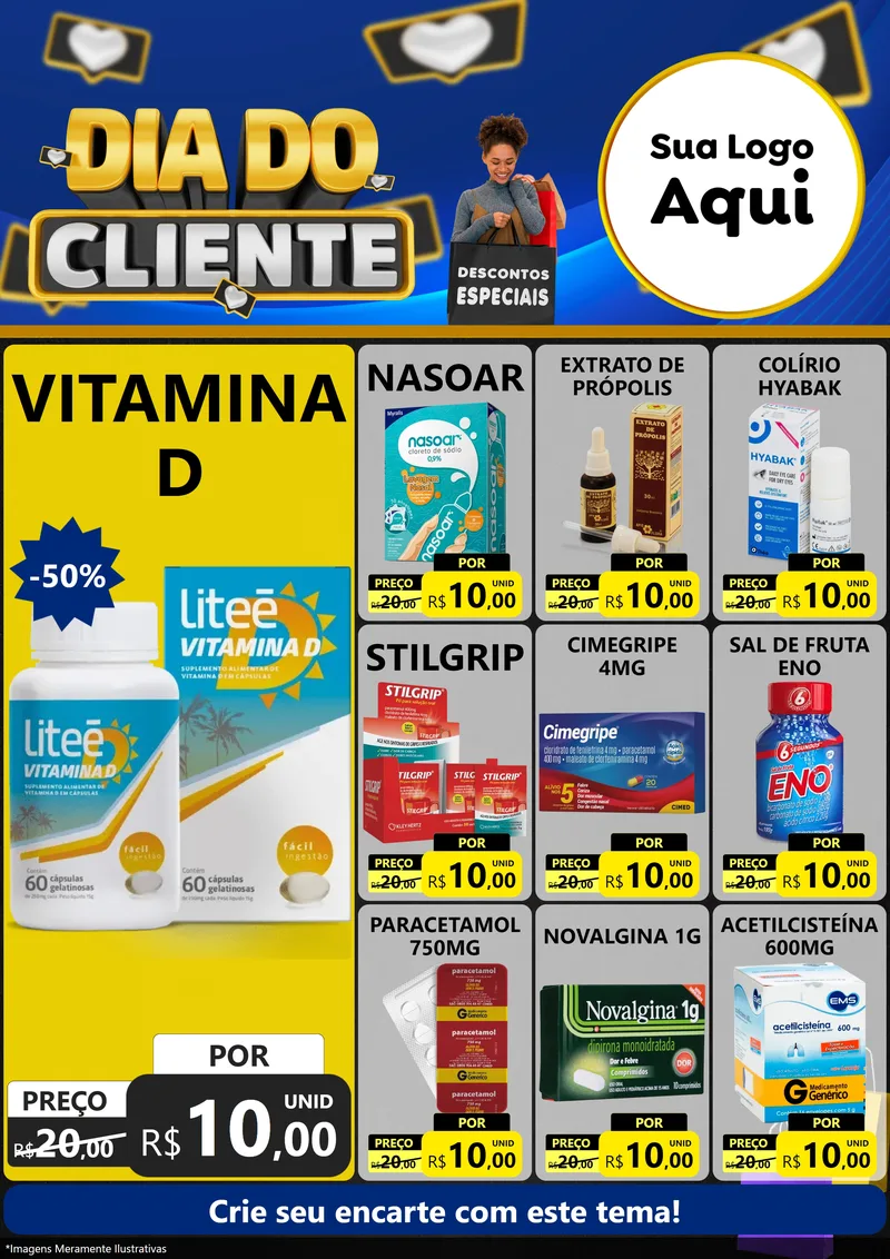 Modelo de Encarte para Encarte A4 Vertical com o tema Dia Do Cliente para Farmácia