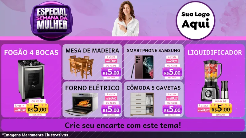 Modelo de TV para TV Horizontal com o tema Especial Semana da Mulher para Móveis e Eletro