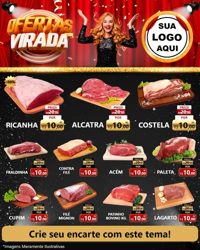 Modelo de Rede Social para Feed Instagram com o tema Ofertas da Virada para Açougue