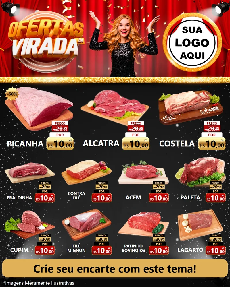 Modelo de Rede Social para Feed Instagram com o tema Ofertas da Virada para Açougue