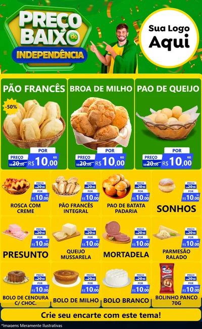 Modelo de Encarte para Encarte Grande com o tema Preço Baixo de Independência para Padaria