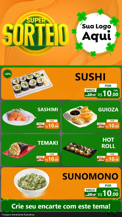 Modelo de TV para TV Vertical com o tema Super Sorteio para Comida japonesa