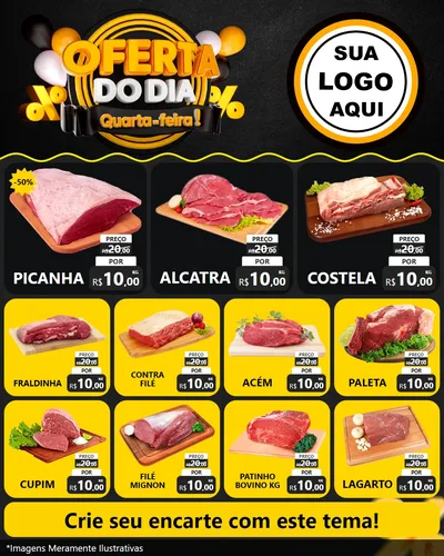 Modelo de Rede Social para Feed Instagram com o tema Oferta do Dia - Quarta Feira! para Açougue