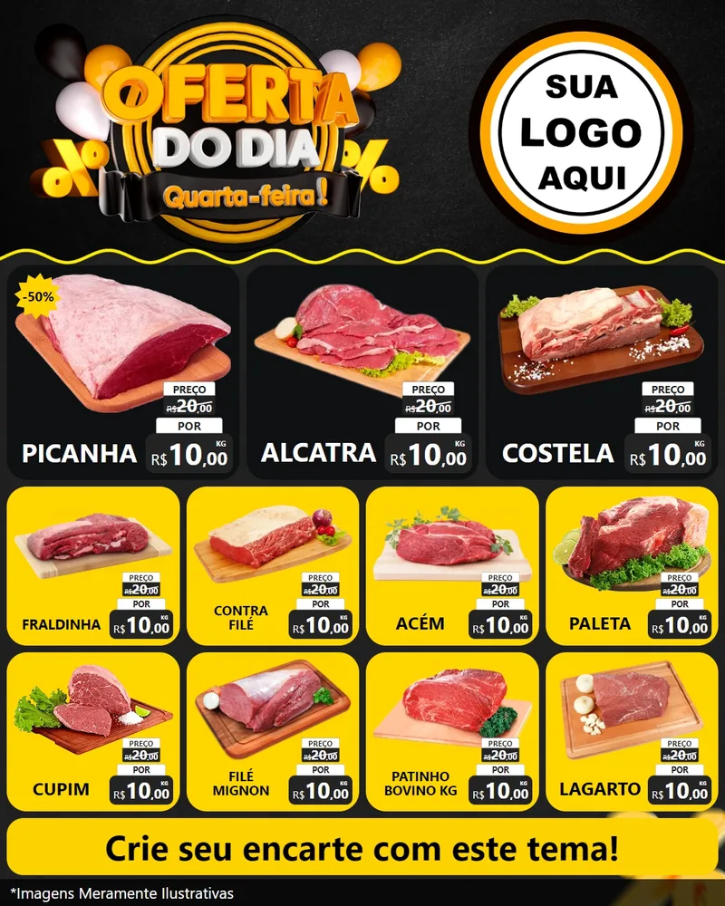 Modelo de Rede Social para Feed Instagram com o tema Oferta do Dia - Quarta Feira! para Açougue