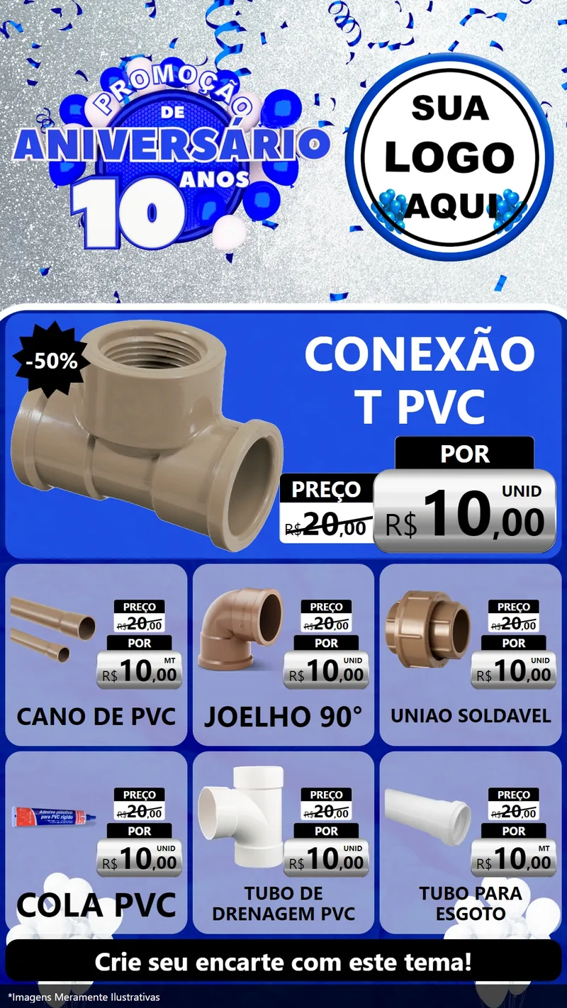 Modelo de Rede Social para Stories com o tema Promoção de Aniversário - 10 Anos para Tubos e conexões