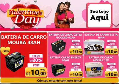 Modelo de Encarte para Encarte A4 Horizontal com o tema Valentine's Day para Baterias Elétricas