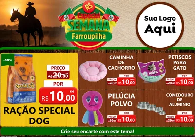 Modelo de Encarte para Encarte A4 Horizontal com o tema Especial Semana Farroupilha para Pet Shop