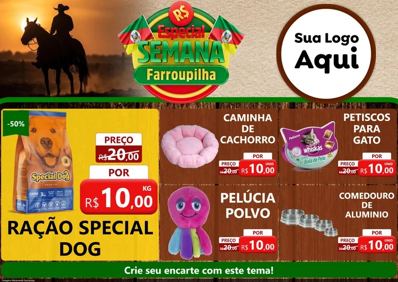 Modelo de Encarte para Encarte A4 Horizontal com o tema Especial Semana Farroupilha para Pet Shop
