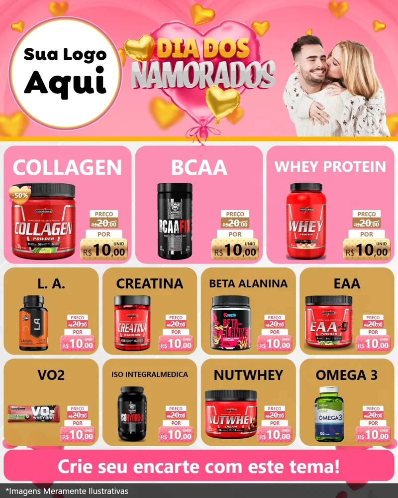 Modelo de Rede Social para Feed Instagram com o tema Dia dos Namorados para Suplementos alimentares