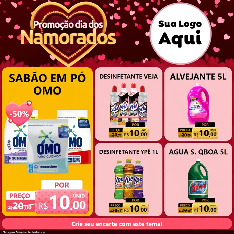 Modelo de Rede Social para Feed Facebook com o tema Promoção Dia Dos Namorados para Produtos de Limpeza