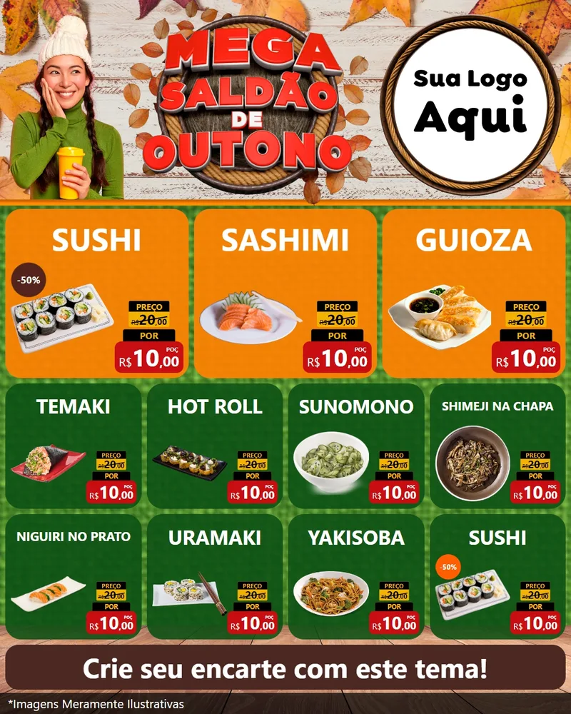Modelo de Rede Social para Feed Instagram com o tema Mega Saldão de Outono para Comida japonesa