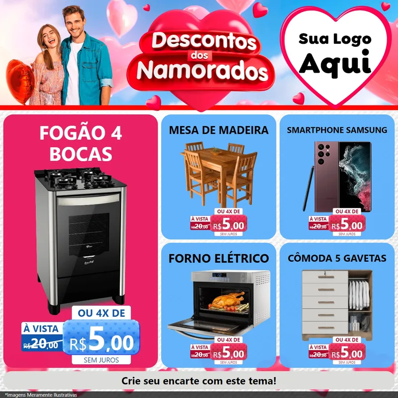 Modelo de Rede Social para Feed Facebook com o tema Descontos dos Namorados para Móveis e Eletro