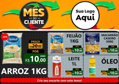 Modelo de Encarte para Encarte A4 Horizontal com o tema Mês do Cliente para Supermercado