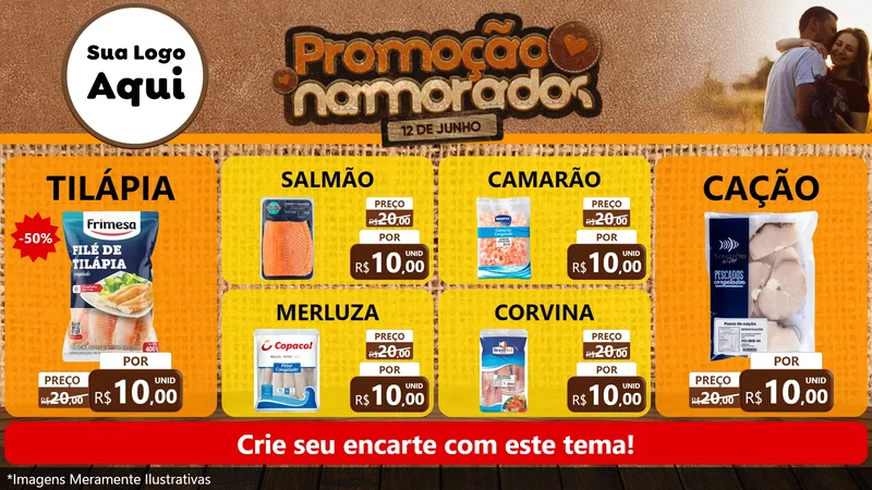 Modelo de TV para TV Horizontal com o tema Promoção Namorados para Peixaria