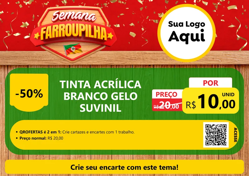 Modelo de Cartaz para Cartaz A4 Horizontal com o tema Semana Farroupilha para Tintas e Ferramentas