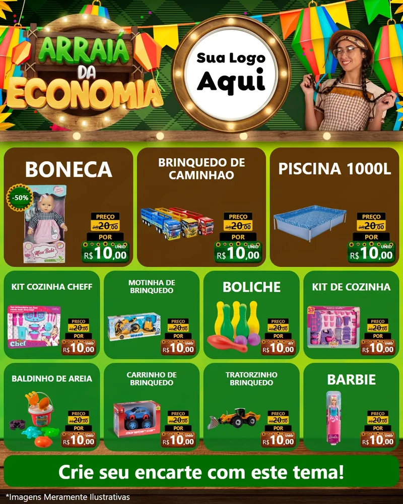 Modelo de Rede Social para Feed Instagram com o tema Arraiá de Economia para Brinquedos