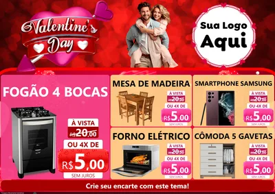 Modelo de Encarte para Encarte A4 Horizontal com o tema Valentine's Day para Móveis e Eletro