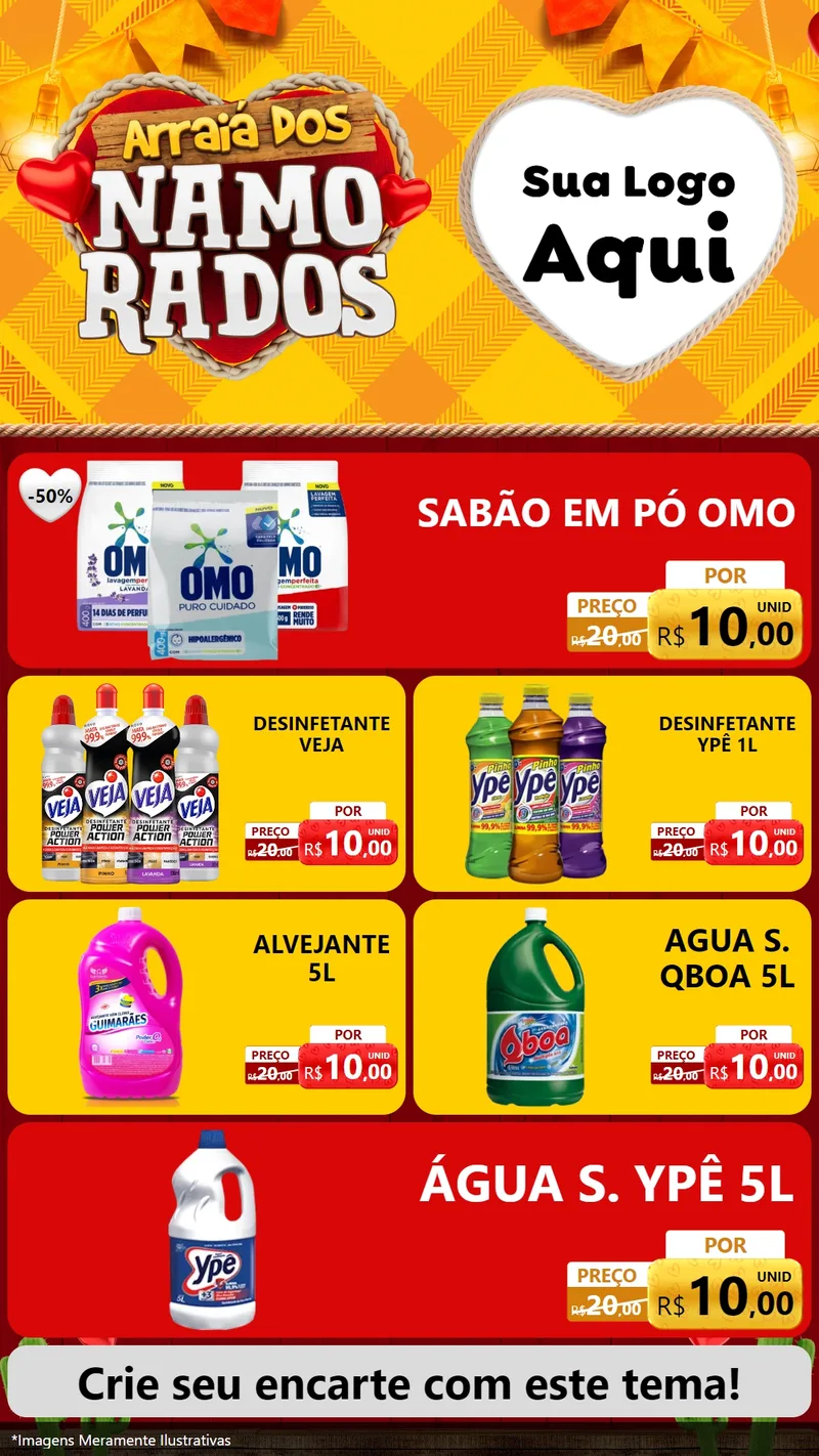 Modelo de TV para TV Vertical com o tema Arraiá dos Namorados para Produtos de Limpeza