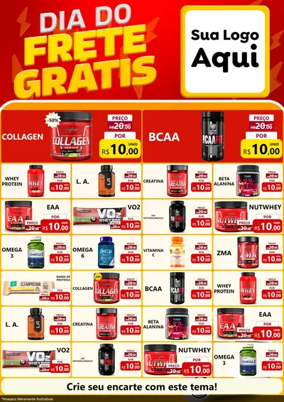 Modelo de Encarte para Encarte A4 Vertical com o tema Dia do Frete Grátis para Suplementos alimentares