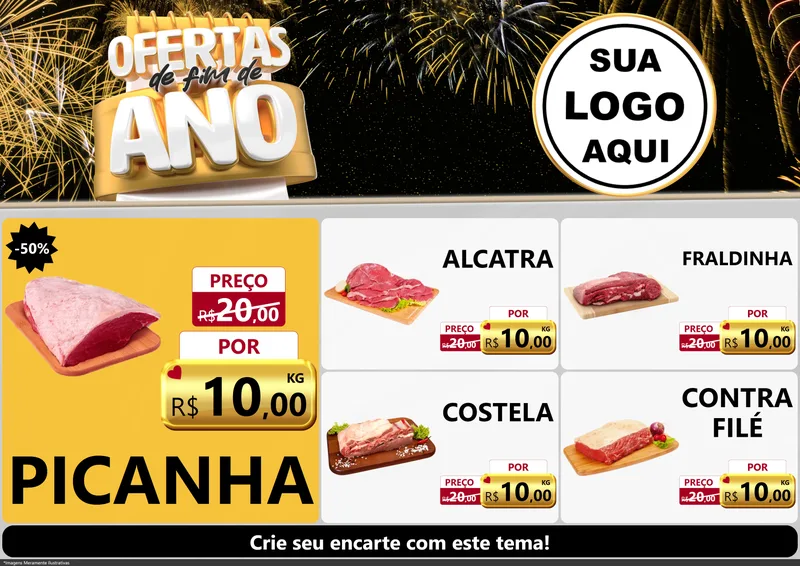 Modelo de Encarte para Encarte A4 Horizontal com o tema Ofertas de Fim de Ano para Açougue