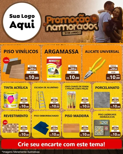 Modelo de Rede Social para Feed Instagram com o tema Promoção Namorados para Material para Construção