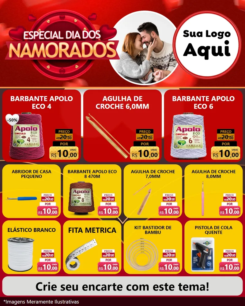 Modelo de Rede Social para Feed Instagram com o tema Especial Dia Dos Namorados para Armarinho e Aviamentos