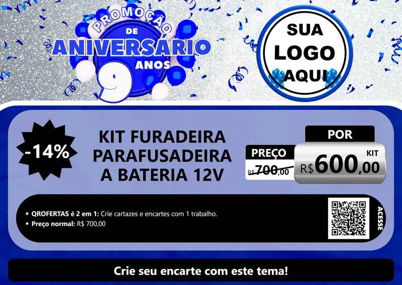 Modelo de Cartaz para Cartaz A4 Horizontal com o tema Promoção de Aniversário - 9 Anos para Maquinas e Ferramentas