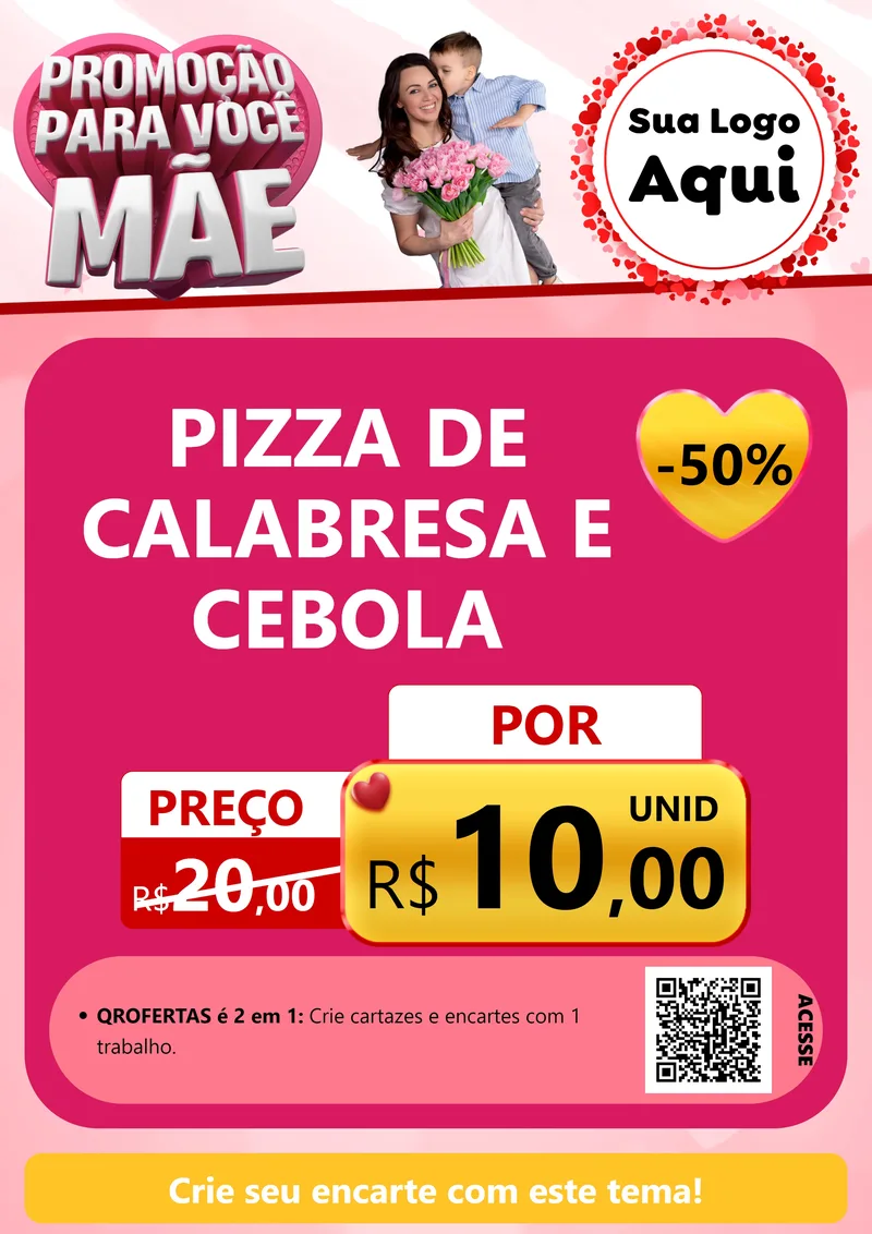 Modelo de Cartaz para Cartaz A4 Vertical com o tema Promoção Para Você Mãe para Pizzaria
