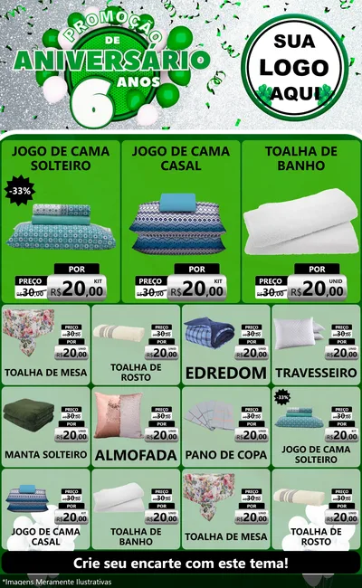 Modelo de Encarte para Encarte Grande com o tema Promoção de Aniversário - 6 Anos para Cama, Mesa e Banho