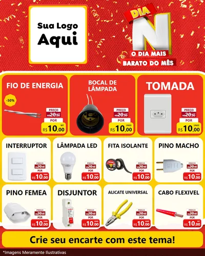 Modelo de Rede Social para Feed Instagram com o tema Dia N o Dia Mais Barato do Mês para Materiais Elétricos