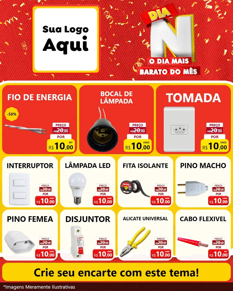Modelo de Rede Social para Feed Instagram com o tema Dia N o Dia Mais Barato do Mês para Materiais Elétricos