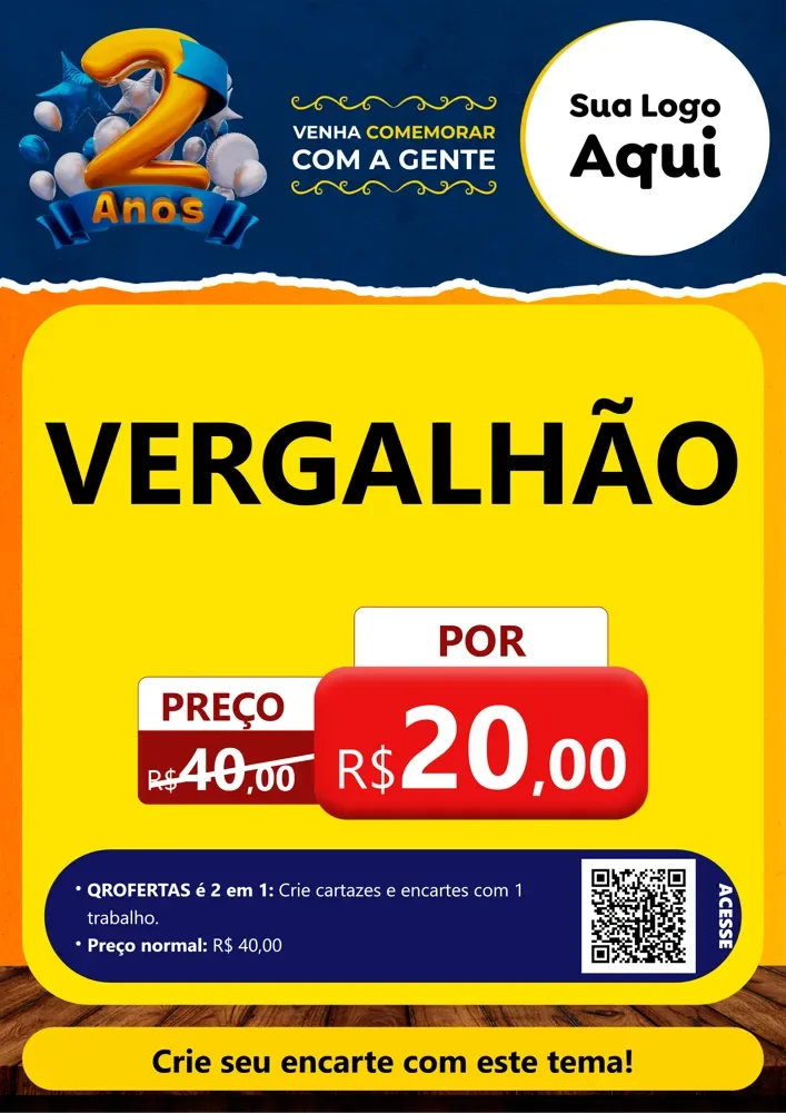 Modelo de Cartaz para Cartaz A4 Vertical com o tema Aniversário de 2 anos para Ferragens