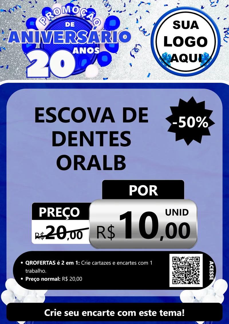 Modelo de Cartaz para Cartaz A4 Vertical com o tema Promoção de Aniversário - 20 Anos para Higiene Pessoal
