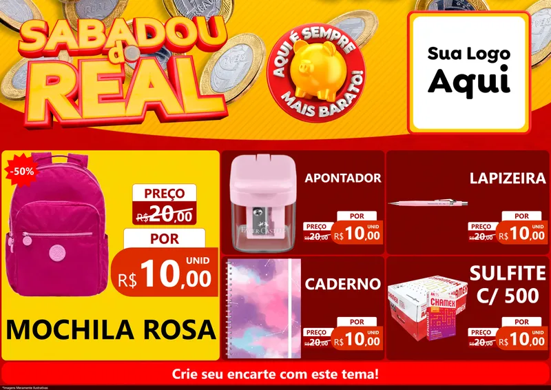 Modelo de Encarte para Encarte A4 Horizontal com o tema Sabadou do Real para Papelaria