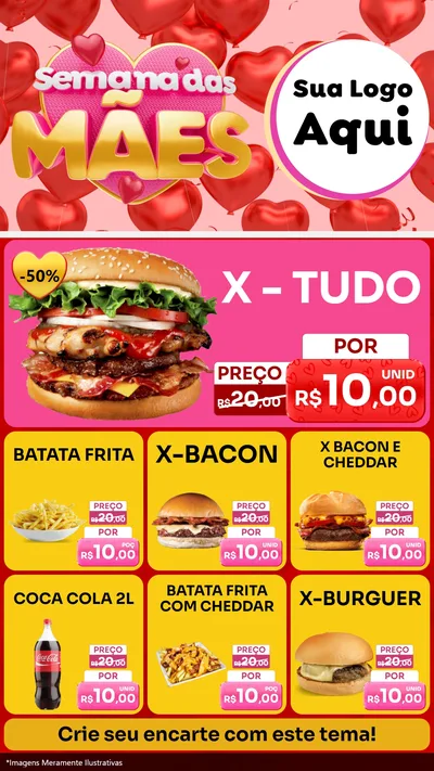 Modelo de Rede Social para Stories com o tema Semana Das Mães para Hamburgueria