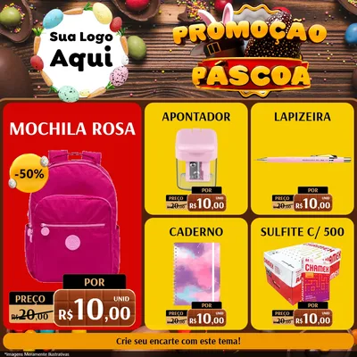Modelo de Rede Social para Feed Facebook com o tema Promoção Páscoa para Papelaria